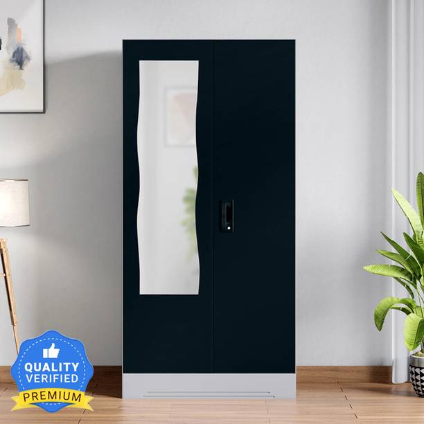 Godrej Interio Slimline 2 Door with Locker and Drawer and Curvilinear Mirror Metal Almirah