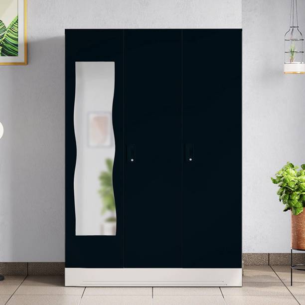 Interio by Godrej Slimline 3 Door with Locker, Drawer and Curvilinear Mirror Metal Almirah