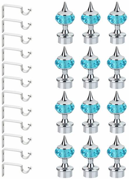 GLOXY Light Blue, Silver Rod Rail Bracket, Curtain Knobs, Curtain Hooks, Curtain Rods Metal