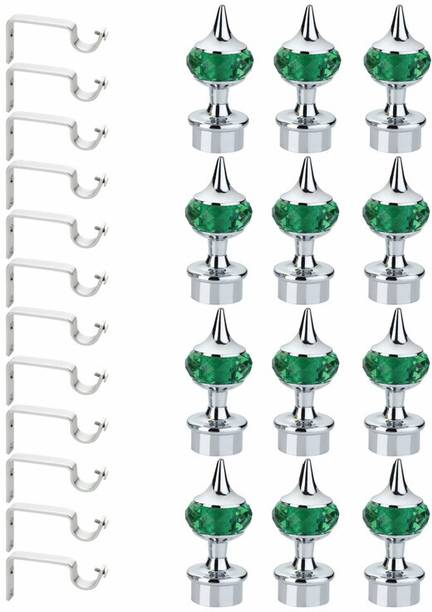 GLOXY Green, Silver Rod Rail Bracket, Curtain Knobs, Curtain Hooks, Curtain Rods Metal
