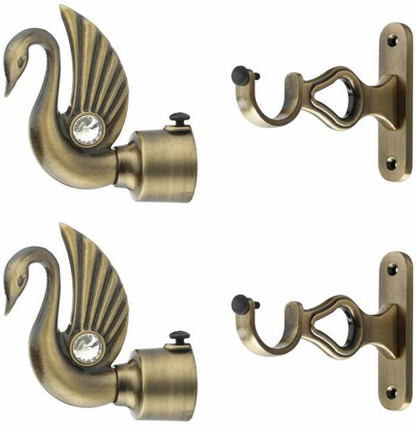 GLOXY Gold Rod Rail Bracket, Curtain Knobs, Curtain Hooks, Curtain Rods Metal