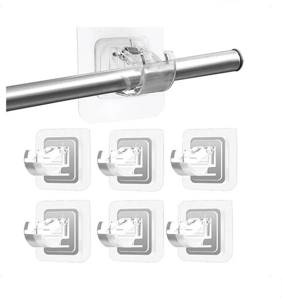 BRZONE Self Adhesive Curtain Hooks | No Drill Curtain Rod Hook for Curtains | Pack of 6 Curtain Hook