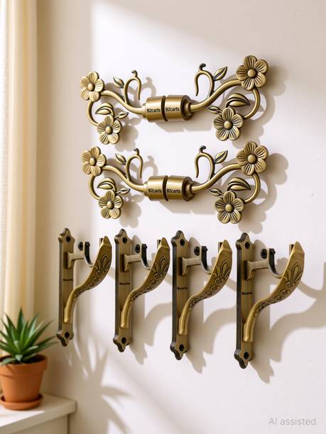 Bzcarts Beige Curtain Knobs, Curtain Rods, Rod Rail Bracket, Curtain Hooks Metal
