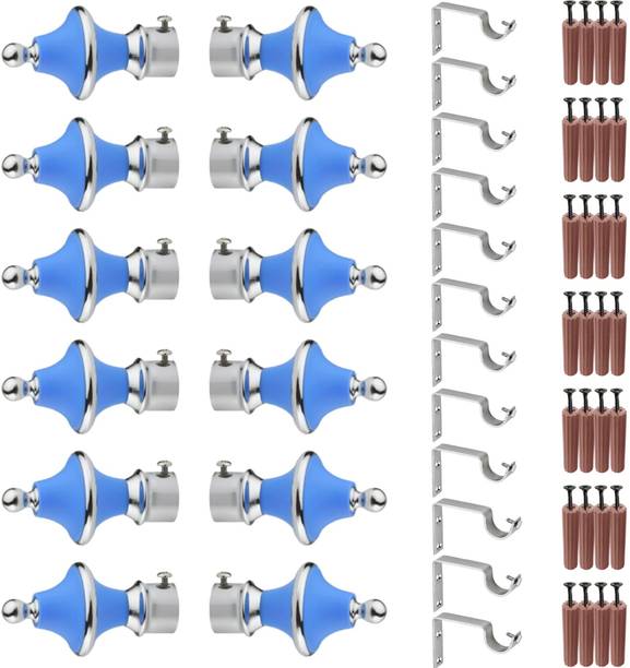 GRIVAN Silver, Light Blue Rod Rail Bracket, Curtain Knobs, Curtain Hooks Metal