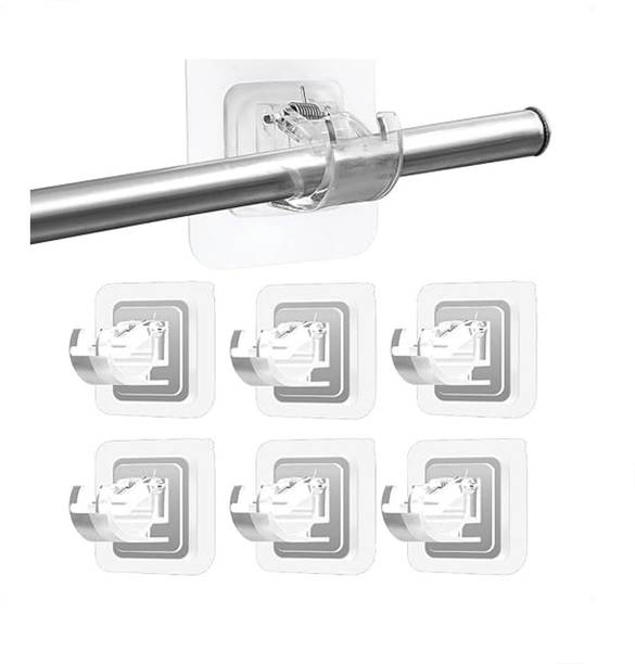 BRZONE Self Adhesive Curtain Hooks | No Drill Curtain Rod Hook for Curtains | Pack of 6 Curtain Hook