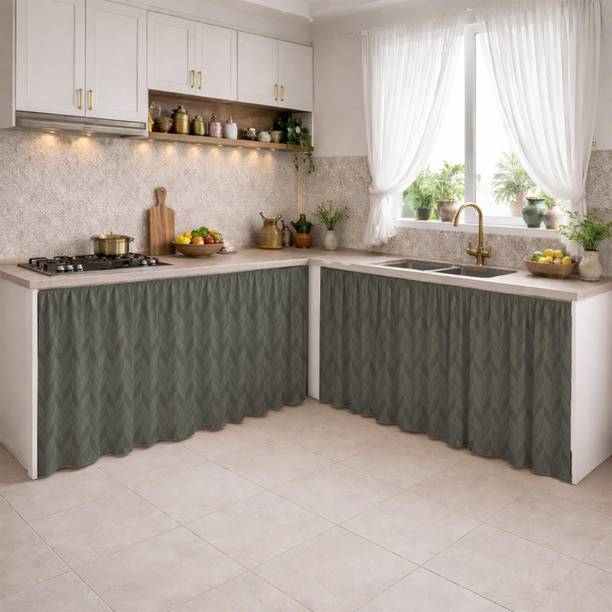 LINENWALAS 71 cm (2 ft) Kitchen Sink Polyester Blackout Curtain (Pack Of 2)