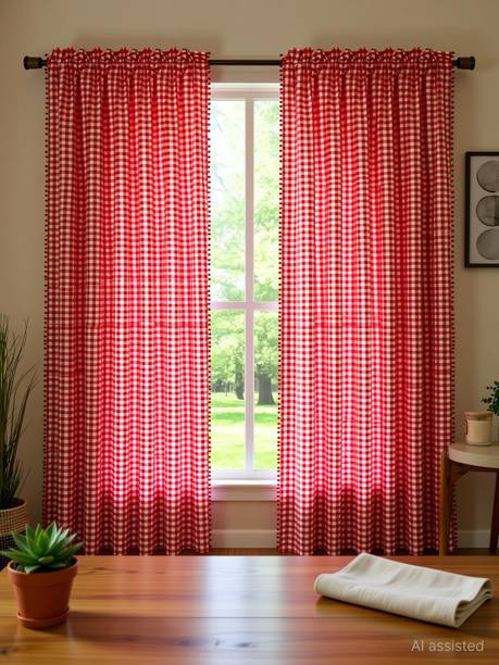 DineNest 210 cm (7 ft) Shower Cotton Semi Transparent Curtain (Pack Of 2)