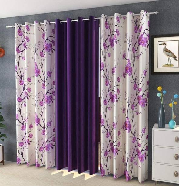 Adimanav 213.36 cm (7 ft) Door Polyester Semi Transparent Curtain (Pack Of 3)