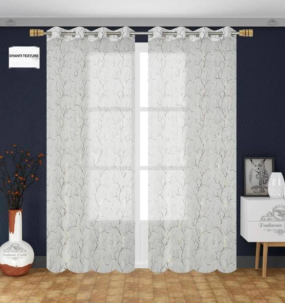 Gyanti texture 213 cm (7 ft) Door Tissue Transparent Curtain (Pack Of 2)