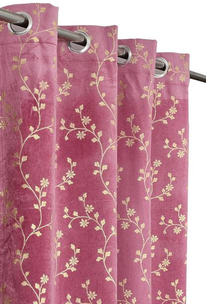 TexArt 274.32 cm (9 ft) Long Door Velvet Room Darkening Curtain (Pack Of 2)