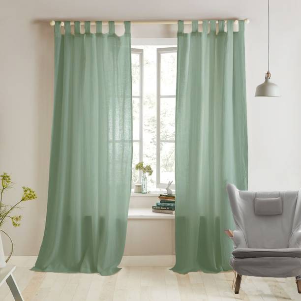 HOMEMONDE 213.36 cm (7 ft) Door Cotton Transparent Curtain (Pack Of 2)