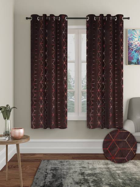 Cortina 150 cm (5 ft) Window Velvet Room Darkening Curtain (Pack Of 2)