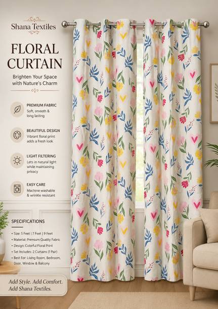 Curtain 260 cm (9 ft) Long Door Cotton Semi Transparent Curtain (Pack Of 2)