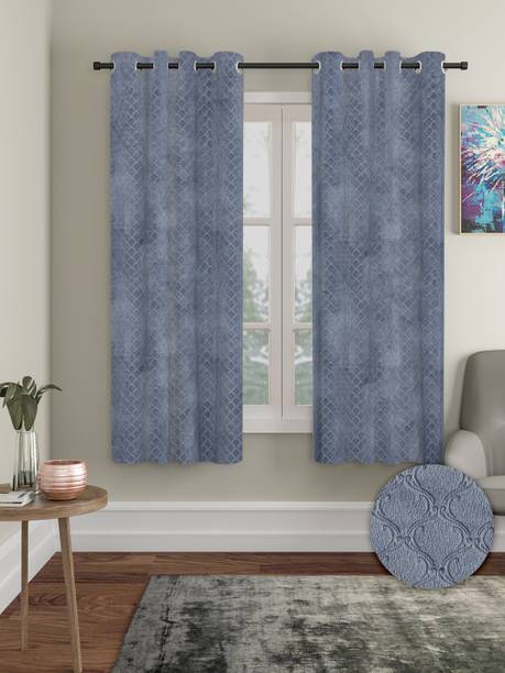 Cortina 150 cm (5 ft) Window Velvet Room Darkening Curtain (Pack Of 2)