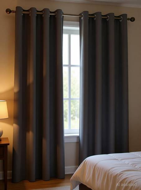 COMFY HOME 152.4 cm (5 ft) Window Silk Blackout Curtain (Pack Of 2)