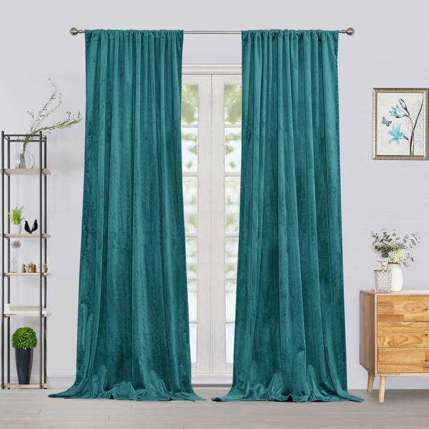HOMEMONDE 274.32 cm (9 ft) Velvet Room Darkening Long Door Curtain (Pack Of 2)