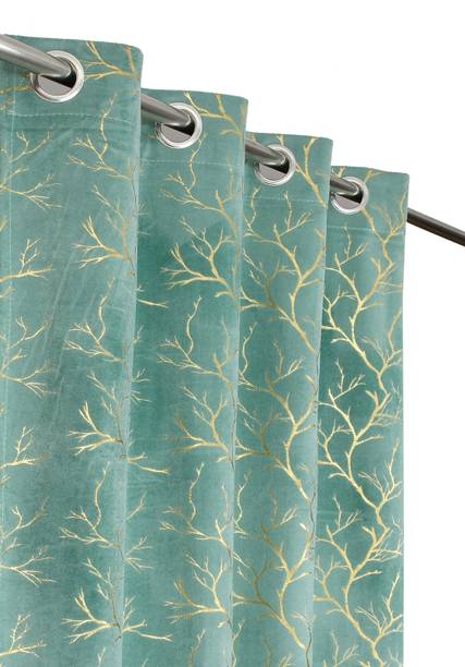 VELOURA 213.36 cm (7 ft) Velvet Room Darkening Door Curtain (Pack Of 2)