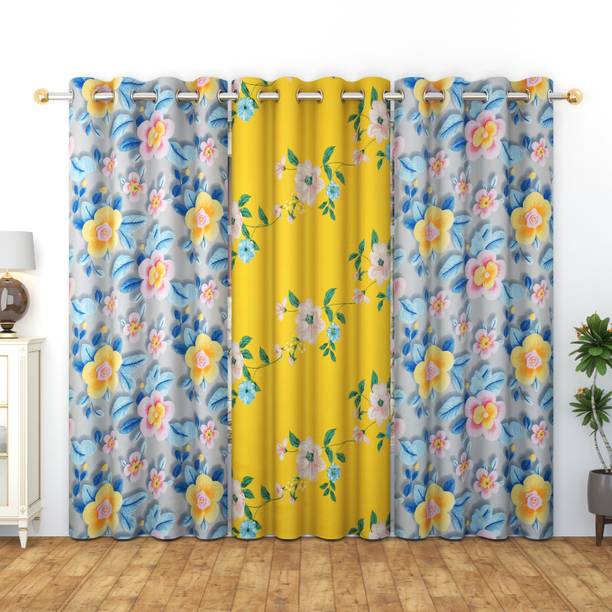 JAI BUN 214 cm (7 ft) Door Blends Room Darkening Curtain (Pack Of 3)