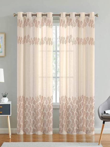 LINENWALAS 213 cm (7 ft) Door Cotton Semi Transparent Curtain (Pack Of 2)