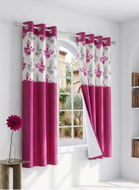 TAJ TEXTILE 153 cm (5 ft) Window Cotton Room Darkening Curtain (Pack Of 2)