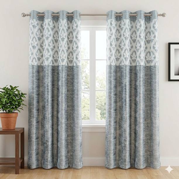 HND STORE 215 cm (7 ft) Long Door Polyester Semi Transparent Curtain (Pack Of 2)