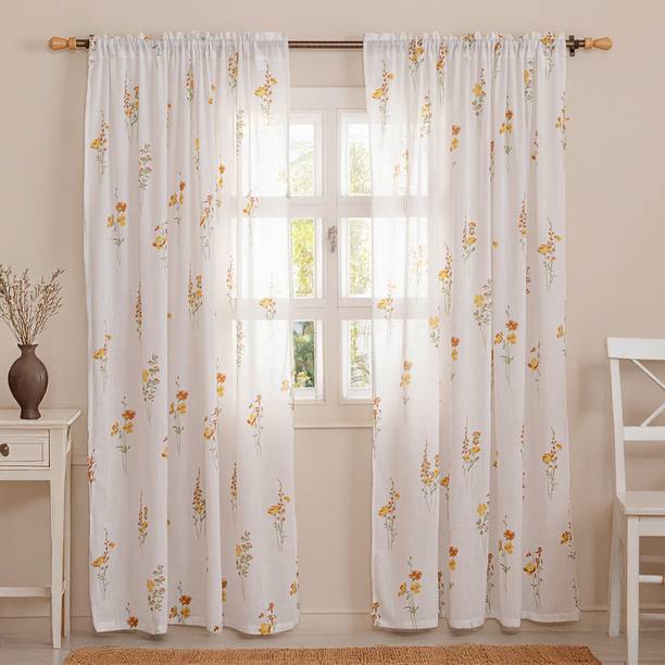 HOMEMONDE 213.36 cm (7 ft) Door Cotton Transparent Curtain (Pack Of 2)