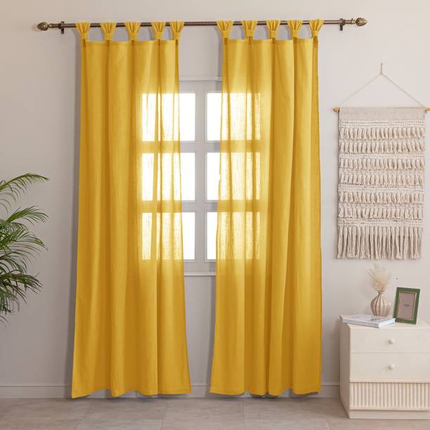 HOMEMONDE 213.36 cm (7 ft) Door Cotton Transparent Curtain (Pack Of 2)