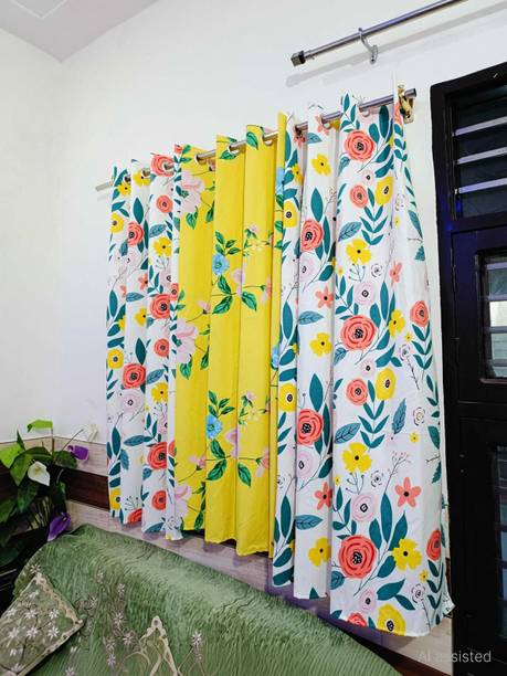 JAI BUN 152 cm (5 ft) Window Cotton Semi Transparent Curtain (Pack Of 3)