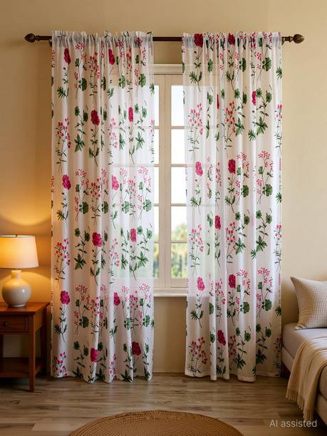 HOMEMONDE 213 cm (7 ft) Door Cotton Transparent Curtain (Pack Of 2)