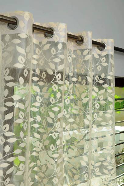 Brand Roots 214 cm (7 ft) Door Polycotton Semi Transparent Curtain (Pack Of 2)