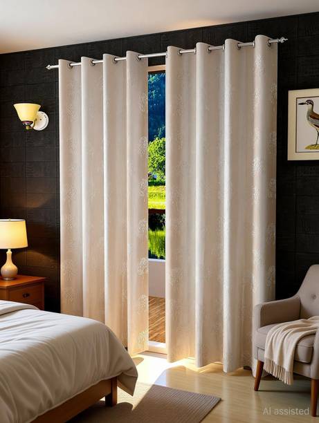 DRAVIX HOME 152 cm (5 ft) Window Polyester Semi Transparent Curtain (Pack Of 2)
