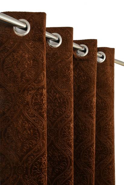 Panipat Textile Hub 153 cm (5 ft) Window Velvet Room Darkening Curtain (Pack Of 2)