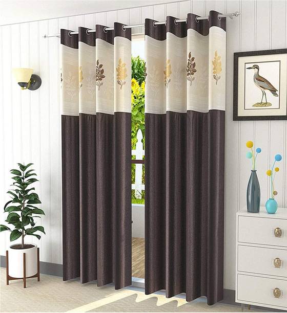 Saanvi Creations 213 cm (7 ft) Polyester Semi Transparent Door Curtain (Pack Of 2)