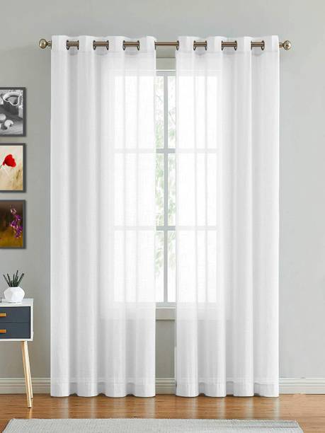 HOMEMONDE 213 cm (7 ft) Door Cotton Transparent Curtain (Pack Of 2)