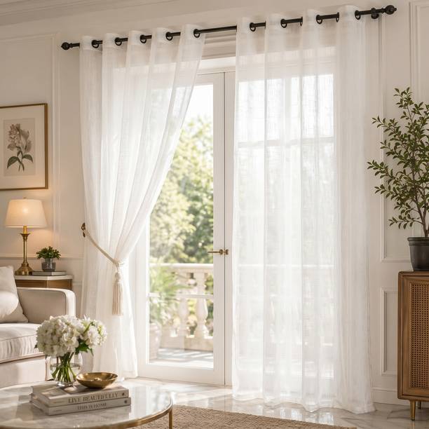 LINENWALAS 152 cm (5 ft) Window Cotton Transparent Curtain (Pack Of 2)