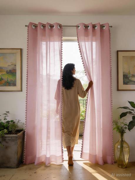 Urban Space 243 cm (8 ft) Long Door Polyester Semi Transparent Curtain (Pack Of 2)