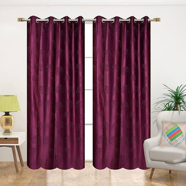 CURTLE 153 cm (5 ft) Door Polyester Semi Transparent Curtain (Pack Of 2)