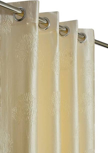 Bala ji curtain 365 cm (12 ft) Long Door Polyester Room Darkening Curtain Single Curtain Cream Tree Panch, Self Design