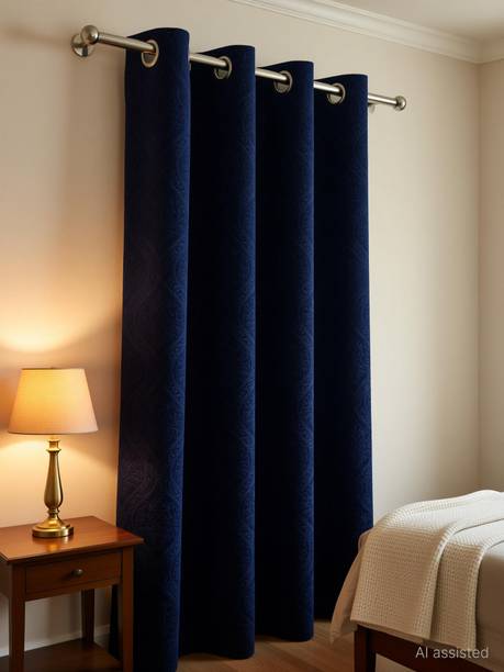 Panipat Textile Hub 214 cm (7 ft) Door Velvet Room Darkening Curtain (Pack Of 2)