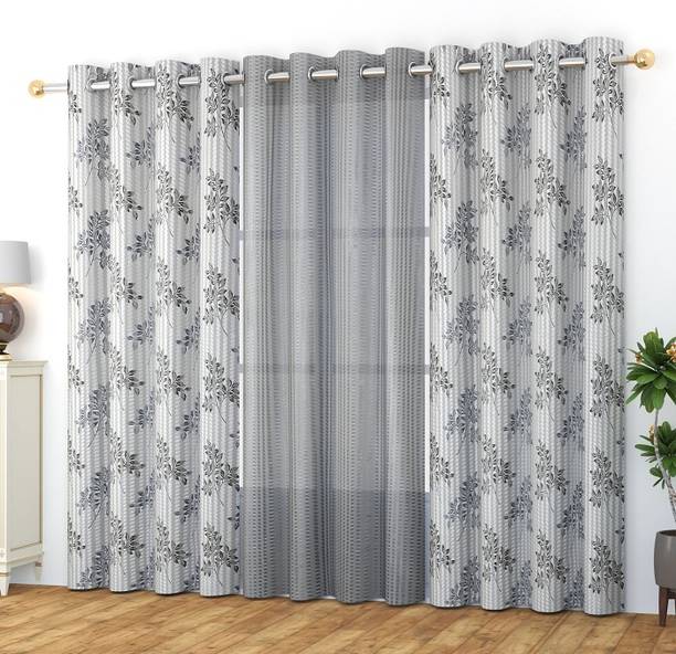 MSD Decor Hub 153 cm (5 ft) Tissue Transparent Window Curtain (Pack Of 3)