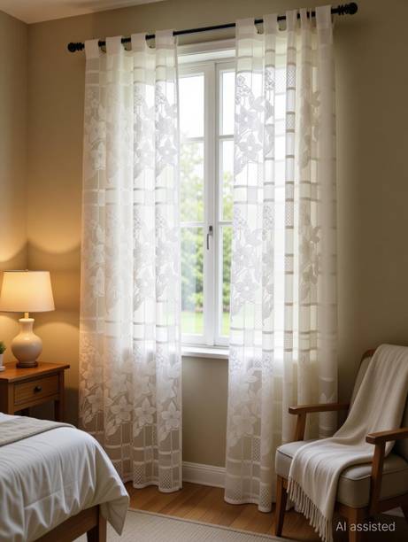 DTODEXPRESS 213.3 cm (7 ft) Door Net Semi Transparent Curtain (Pack Of 2)