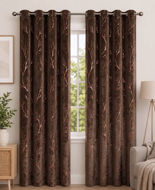 WovenWindows 213 cm (7 ft) Door Velvet Room Darkening Curtain (Pack Of 2)