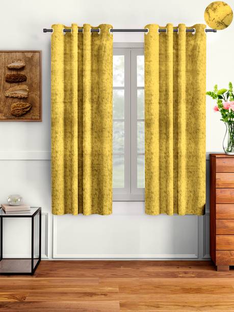 Cortina 150 cm (5 ft) Window Velvet Room Darkening Curtain (Pack Of 2)