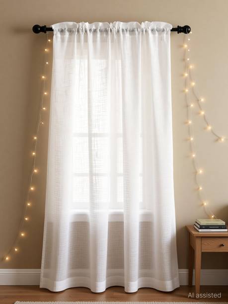 HOMEMONDE 213.36 cm (7 ft) Door Cotton Transparent Curtain (Pack Of 2)