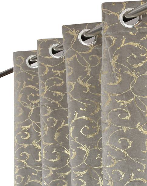 VELOURA 213.36 cm (7 ft) Door Velvet Room Darkening Curtain (Pack Of 2)