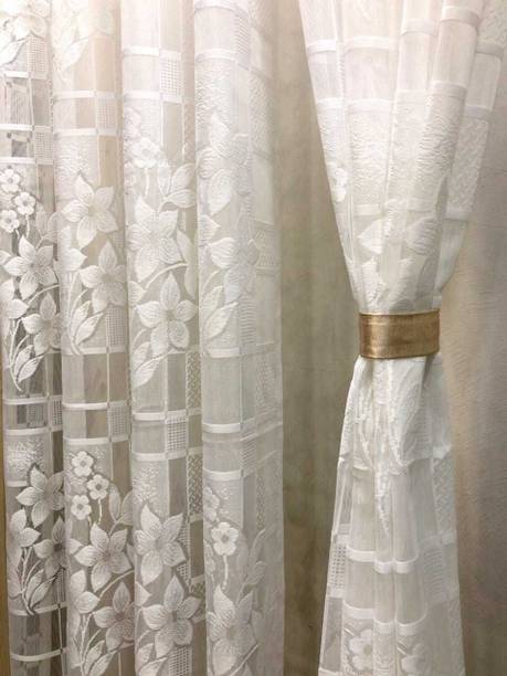 SR Collection 152 cm (5 ft) Net Semi Transparent Window Curtain (Pack Of 2)