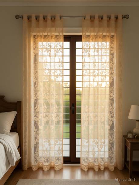 Rashee Creations 242 cm (8 ft) Door Net Transparent Curtain (Pack Of 2)