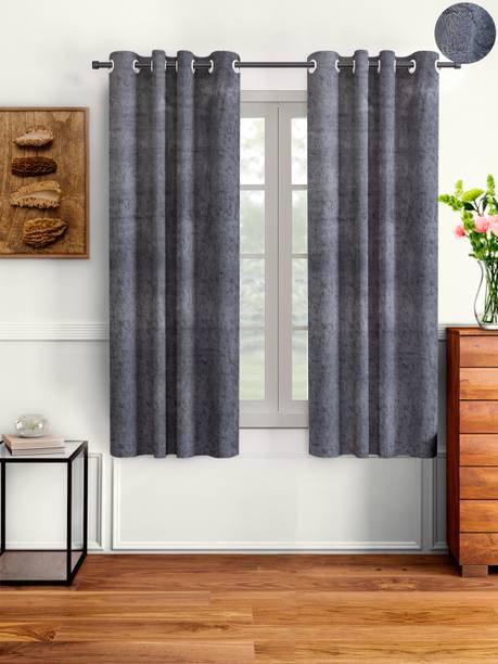 Cortina 150 cm (5 ft) Velvet Room Darkening Window Curtain (Pack Of 2)