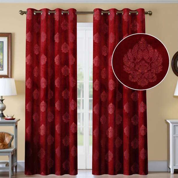 VELOURA 152 cm (5 ft) Window Velvet Room Darkening Curtain (Pack Of 2)