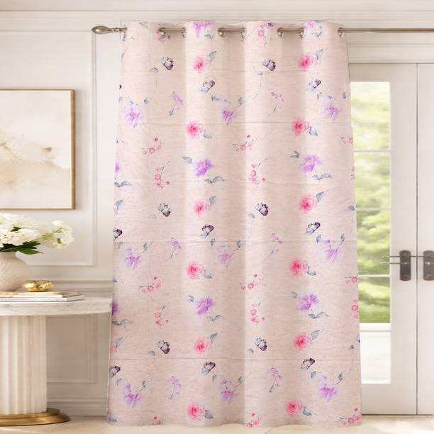 WEAVELINES 213 cm (7 ft) Door Cotton Room Darkening Curtain Single Curtain